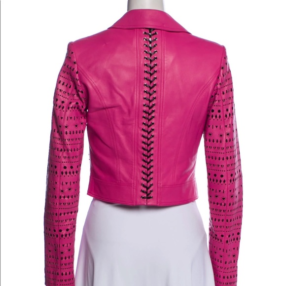 Versace Leather Biker Jacket Pink XS/38 - Picture 3 of 6